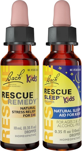 [BRSRMBT4CUGW2GY2] Kids Day & Night Bundle, Bach RESCUE Remedy Kids Dropper [és] RESCUE Sleep Kids Dropper- 2- Pk, Stress Relief & Sleep Support with Natural Flower Essences, Homeopátiás, Alkoholmentes Formula, 10ml E