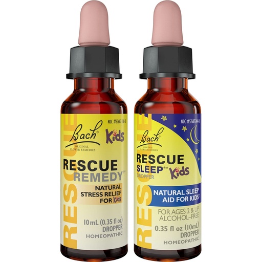 [BRSRMBT4CUGW2GY2] Kids Day & Night Bundle, Bach Rescue Remedy Kids Dropper [and] Rescue Sleep Kids Dropper- 2-Pk, Stress Relief & Sleep Support with Natural Flower Esssences, Homeopathic, Non-Alcohol Formula, 10mL Ea