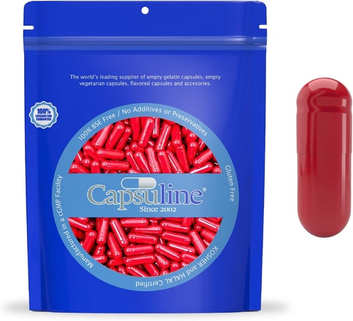 [BRSROEAFPN5B4DLP] Capsuline Dimensiune 0 - Capsule de gelatină de culoare roşie goale - 100 Conte - Capsule goale pentru pastile de gel - DIY Capsule pure pentru pastile bovine - Capace goale - Kosher şi Halal Certified