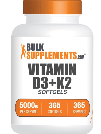 [BRSROFAKOICRUALO] BulkSupplements.com Vitamin D3 + K2 5000 IU Softgels - D3 K2 Supplement, for Immune Health - Gluten Free, 1 Softgel per Serving, 365 Count (Pack of 1)