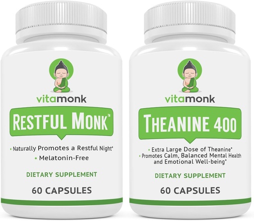 [BRSRAYIBBAAQEAY7] VitaMonk Sleep Blend and L-Theanine: Melatonin Free Sleep Aid & Relaxation Bundle