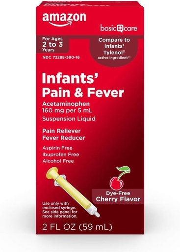 [BRSWYZINOEBWYYDH] Chăm sóc sức khỏe cơ bản cho trẻ bị đau và sốt, Acetaminophen 160 mg/5 mL, Suspenserion Liquid, Dye- Free Cherry Flavor, 2 hz (Back của 1)