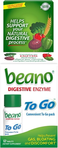 [BRSWIG36B56QGEDM] beano To Go Gas Prevention, Food Enzyme Dietary Supplement, Help Digest Gas-Causing Foods, 12 Tablets
