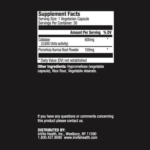 [BRSWI2QLAINBQHIZ] Invite Health Catalase Hx (con Picrorhiza Kurroa), Supporta fegato, salute della pelle, supplemento dietetico non OGM, 30 capsule vegetariane (pacchetto di 1)