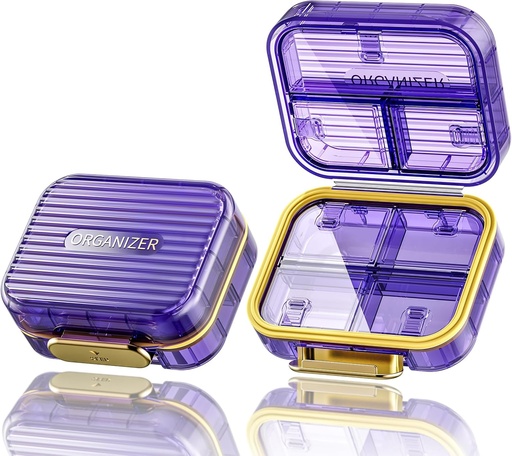 [BRSRAGD6OZ6GC2AY] Acedada Small Pill Box, Travel Pill Organizer, Compact 7-Compartment Moistureproof Pill Case for Purse, Chic Daily Pill Container, Portable Medicine & Vitamin Holder for Fish Oil & Supplements, Purple