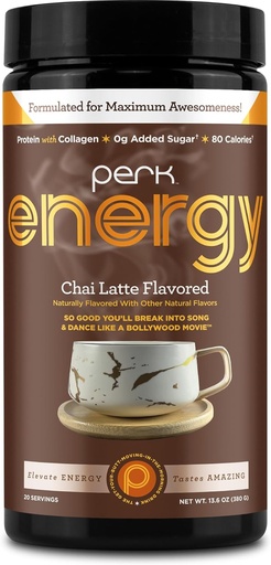 [BRSRAHQRCF5RQ23A] Perk Energy Original Chai Latte Flavored Drink Powder (20 Servings) - Gluten-Free, Peanut-Free