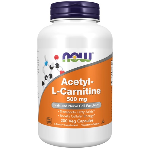 [BRSWIYQYCACR2F3I] NOW Foods Supplements, Acetyl-L Carnitine 500 mg, Amino Acid, Brain And Nerve Cell Function*, 200 Veg Capsules