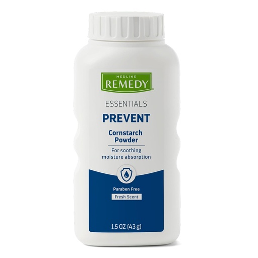 [BRSWIZT3OQDQIFD2] Medline Remedy Essentials Cornstarch Powder (1.5 oz Bottle), Fresh Scent, Talc Free, Travel Size, Skin Care, Absorbs Sweat, Soothes, Reduces Friction & Chafing, for Adults, Feet, Groin