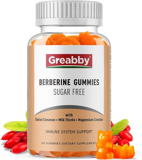 [BRSRAYY5CUCRQ2Q3] Berberine with Ceylon Cinnamon Supplement - Berberine Gummies, Organic Berberine HCL 1200 mg for Adults, Immune System Support, Sugar Free, GMO Free, Gluten Free, 60 Gummies