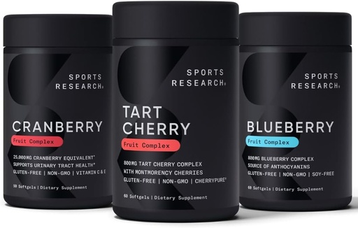 [BRSRAZY5PIFAGDQ6] Sports Research Tart Cherry Concentrate (from Montmorency Tart Cherries), Cranberry Fruit Complex (with Pacran & Vitamins C & E) & Whole Fruit Blueberry Concentrate (from Organic Blueberries)