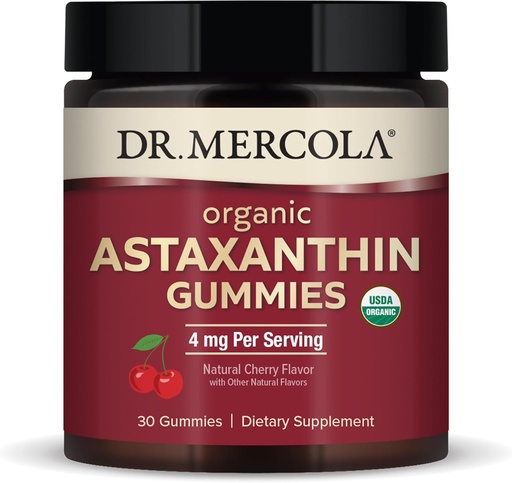 [BRSRAYIPCJ5BSG3O] Dr. Mercola Organik Astaxanthin Gummies, 30 Pelayan (30 Gummies), 4 mg Per Serving, Tambahan Dietary, Antioksidan Imune Dukungan, Sertifikasi Organik, Non-GMO