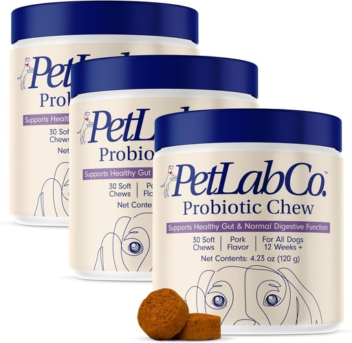 [BRSROYIDBYOWEC3U] PetLab Co. Probiotiques pour chiens, soutien santé de la gueule, diarrhée occasionnelle, santé digestive et allergies saisonnières - Arôme de porc - 30 chews mous - Emballage Mai Varier (Value 3-Pack)
