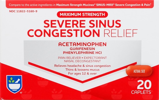 [BRSWGBT3OVYAE2TG] Rite Aid Severe Sinus Medicine and Nasal Decongestant, Maximum Strength - 20 Caplets | Sinus Relief | Pain Relief | Multi-Symptom Cold and Flu Medicine | Severe Cold & Sinus Medicine for Adults