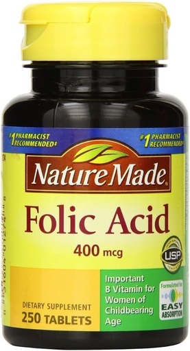 [BRSWKGT3CMHRQYDM] Nature Made Folic Acid 400 mcg 250 Count (5 pack)