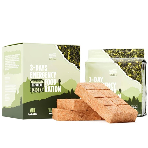 [BRSRAFIFBABGKGYZ] Green Tea Emergency Food Supply - 3-days 72 hours Biscuit Bars MREs Meals Military 2024 Survival Kit - 20 Years Shelf Life Camping Hiking Supplies