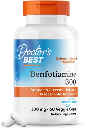 [BRSWIZABCR6B4YDO] La meilleure Benfotiamine 300 de docteur avec BenfoPure, aide à maintenir un métabolisme du glucose sain, non-OGM, végétalien, sans gluten, sans soja, 300 mg, 60 capsules de légumes