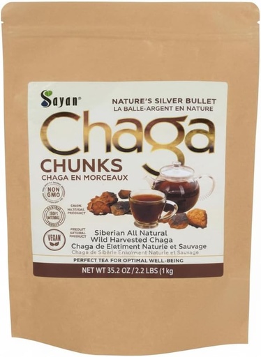 [BRSWK2Q3OYDR4DDO] Sayan Siberian Pure Raw Chaga Mushroom Chunks with Black Top Crust 35.2 Oz/ 2.2 lb – Premium Wild-Harvested Antioxidant Tea for Immune Support, Focus and Digestive Health - Non-GMO