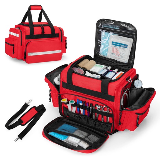 [BRSW2FATOZYBUFYZ] Damero Professional Medical Bag Empty, First Responder Trauma Bag with Detachable Dividers for Home Health Care, EMT, EMS, Red(Bag ONLY)