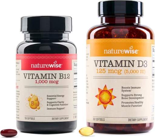 [BRSROCAFAEFRG3Y2] NatureWise Vitamin B12 1,000 mcg 150 Softgels & Vitamin D3 5000iu 360 Mini Softgels for Energy, Mental Clarity, Bone & Muscle Support