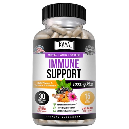[BRSRMEDROV7QECLG] Kaya Naturals Elderberry Immune Support | Vitamins with Zinc and Vitamin C for Adults, Probiotics & Turmeric 1000mg Immune System Booster Sambucus Capsules - 30 Count