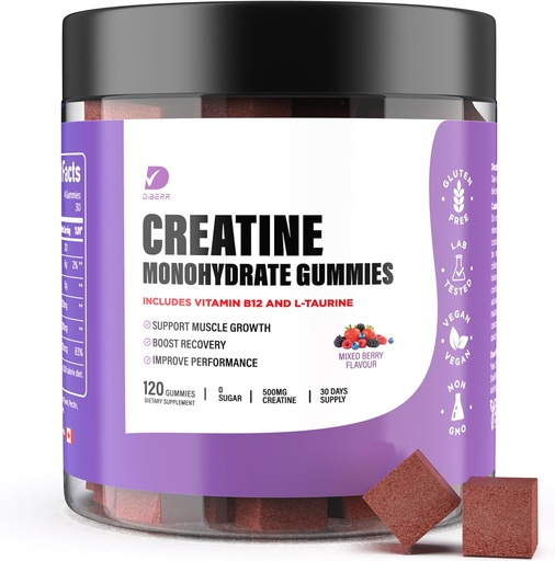 [BRSROBTRDEDRSYLH] Creatine Gumies - Creatine Monohydrate Gumies for Men & Women - 5g Creatine Monohydrate per Serv- Növelése Fókusz, Erő, Tartósítás -Build Muscle, Sugar Free, Vegan, Non-GMO 120 Ct