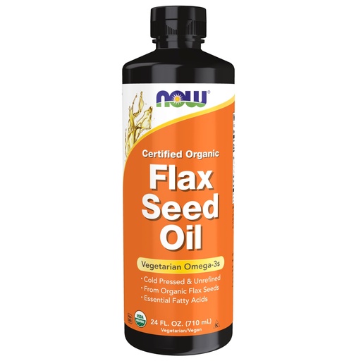 [BRSWIY32BQOBWCD2] NOW Foods Supplements, Certified Organic Flax Seed Oil Liquid, Cold-Pressed and Unrefined, 24-Ounce