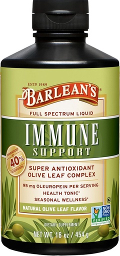 [BRSWIZYHDF6R2G3U] Barlean 's Olive Leaf Complex Liquid Immotive Supplement with 95mg Oleuropein Antioksydants for Sezonowy Wellness, Heart Health, & Immune System Booster, 16 Ounce
