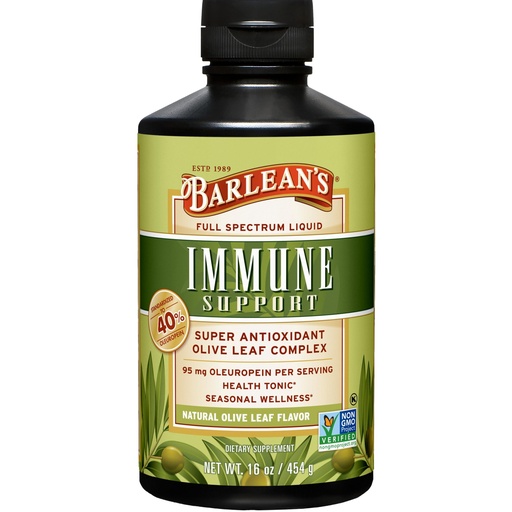 [BRSWIZYHDF6R2G3U] Barlean's Olive Leaf Complex Liquid Immune Support Supplement with 95mg Oleuropein Antioxidants for Seasonal Wellness, Heart Health, & Immune System Booster, 16 Ounce