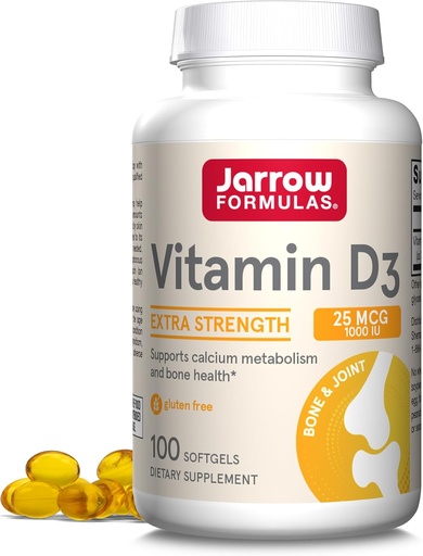 [BRSWIYQ7BV4RSCTK] Jarrow Formulas Vitamin D3 25 mcg, Dietary Supplement, Bone and Joint, Support for Immune Health and Calcium Metabolism, 100 Softgels, 100 Day Supply