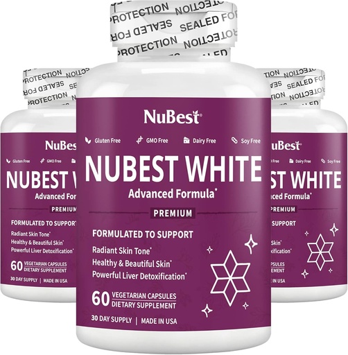 [BRSW22QFOEDRQ3DA] NuBest White - Supports Beautiful and Radiant Skin with Glutathione, Milk Thistle Extract, L-Cysteine, Precious Herbs and Vitamins (3 Pack)