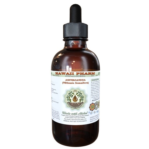 [BRSWKE33CYDRAG3M] Hawaii Pharm Ashwagandha Alcohol-Free Liquid Extract, Ashwagandha (Withania Somnifera) Dried Root Glycerite 2oz