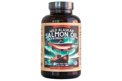 [BRSW2FAODEIWODLU] Wild Alaskan Salmon Fish Oil Omega 3 Supplement for Humans | EPA and DHA | Kwee-Jack Fish Co. | 120 Softgels 1000mg Salmon Oil