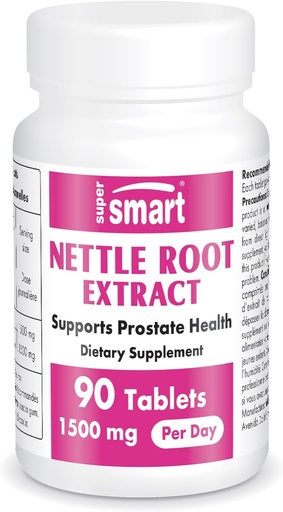 [BRSWIHQBDENRAHT4] Supersmart - Nettle Root Extract 1500 mg Per Day - Extract of Stinging Nettle Root - Support Healthy Urinary Tract - Prostate Supplements for Men | Non-GMO - 90 Tablets.