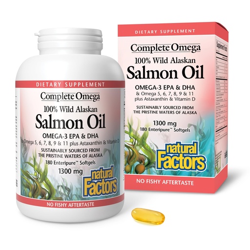 [BRSWIYQCBF5BYH3K] Complete Omega by Natural Factors, Wild Alaskan Salmon Oil, Supports Heart and Brain Health with Omega-3 DHA and EPA, 180 softgels (180 servings)