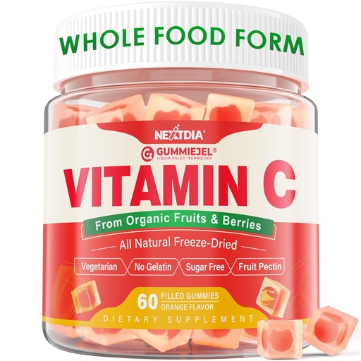 [BRSROEIQAQNAMHQV] Organic Vitamin C Gummies 120mg for Adults, Sugar Free, Daily Immune Defense, Raw Antioxidant, 100% Whole Food Chewable Vitamin C Supplement from 1200mg Berries & Fruits for Collagen, Vegan, 60 Counts