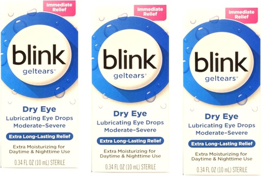 [BRSWYHY2DMAQI33Z] Blink GelTears Lubricating Eye Drops for Dry Eye, Extra Long-Lasting Relief, Moisturizing Formula, Moderate to Severe Dryness, 0.34 fl oz (Pack of 3)