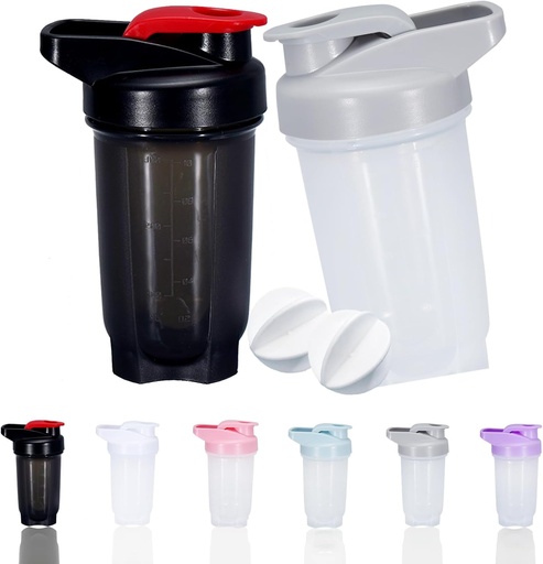 [BRSROFIBDEHQOHT5] Shaker Bottiglia Protein Shaker Cup e 10-Ounce/300ML ShakerBottle con Sfere Whisk, Set di proteine ShakerBottles, plastica non-BPA (Black+Grey(2PCS))