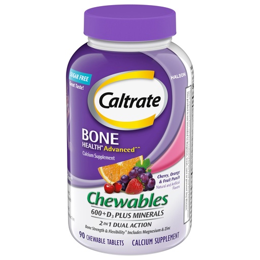 [BRSWKYQPAIIGKGDC] Caltrate Chewables 600 +D3 Plus Minerals Calcium and Vitamin D, Sugar Free, Cherry, Orange and Fruit Punch, 90 Count