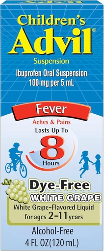 [BRSWIZ33OV4R2HT6] Children's Advil Pain Reliever and Fever Reducer, Dye Free Children's Ibuprofen for Pain Relief, Liquid Ibuprofen for Children, White Grape - 4 Fl Oz