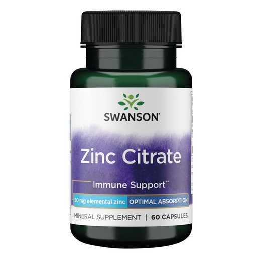 [BRSWIZQ2B4MBWH32] Swanson Zinc Citrate - Mineral Supplement Promoting Healthy Vision & Immune System Health - Natural Formula Supporting Overall Wellness - (60 Capsules, 50mg Each)