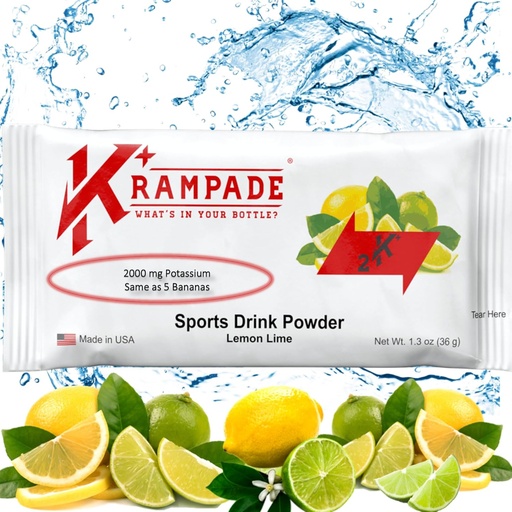 [BRSWGCY2CQBBGELP] Krampade Original 2K - 2000mg High Potassium Cramp Relief Electrolyte Drink Powder: Faster Recovery, Slower Fatigue, Optimized Hydration | 20 Single Serving Packets (Lemon Lime)