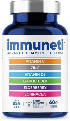 [BRSWYZIDBUMGAAIV] Immuneti - Advanced Immune Defense, 6-in-1 Powerful Blend of Vitamin C, Vitamina D3, Zinc, Elderberries, A granel de ajo, Echinacea - Supports Global Health, Provides Vital Nutrients & Antioxidantes
