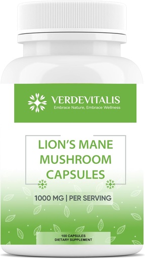 [BRSROAT5OV4BY2YV] Lion's Mane Capsules - Daily Mushroom Supplement for Memory, Focus & Clarity - Brain Booster- Mushroom Capsules for Brain Health Support - Made in USA - 100 Capsules