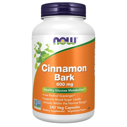 [BRSWIY3QB4NQ2YLY] NOW Foods Supplements, Cinnamon Bark 600 mg, Non-GMO Project Verified, Healthy Glucose Metabolism*, 240 Veg Capsules