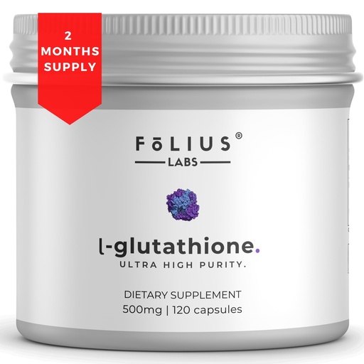 [BRSROAATOV6WEAIY] FOLIUS LABS Ultra High Strength L-Glutathione 98% Supplement for Glowing Skin - Collagen Supplements for Women and Men - 500mg Concentrated Formula, Reduced Glutathione Supplement - 120 Capsules