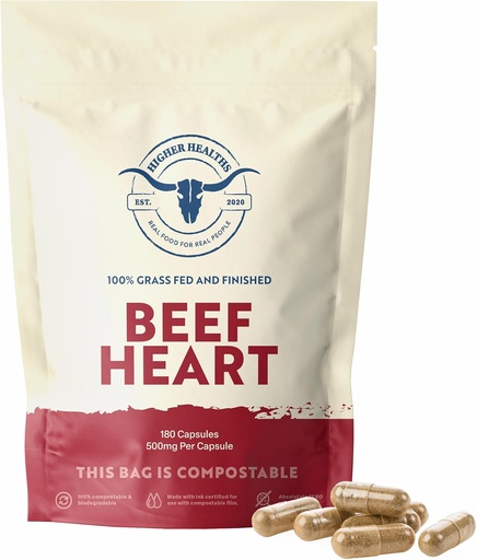 [BRSROGAKCEBGC3A3] Belar-Fed Beef Heart Supplement - 180 kapsula, USDA Certified, Ez-GMO - Natural CoQ10 & Organ Support for Men & Women