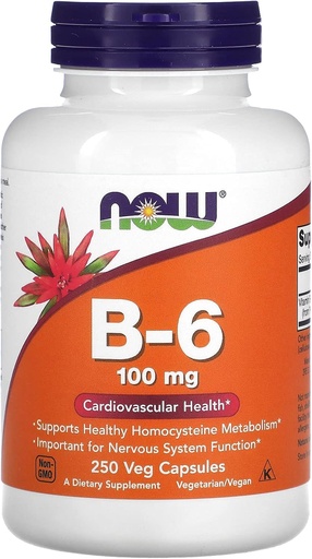 [BRSWIHYHCAHACELU] NOW Foods B-6, 100 mg, 250 Veg Capsules