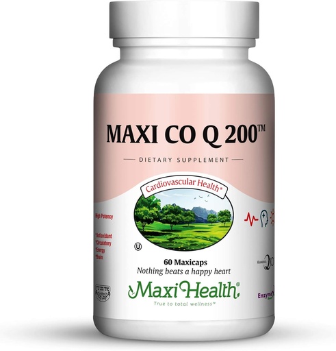 [BRSWIYYNAV5BEGD6] Maxi Health CO Q10 200mg - Coenzyme Q10 Supplement - Heart Health - 60 Capsules - Kosher