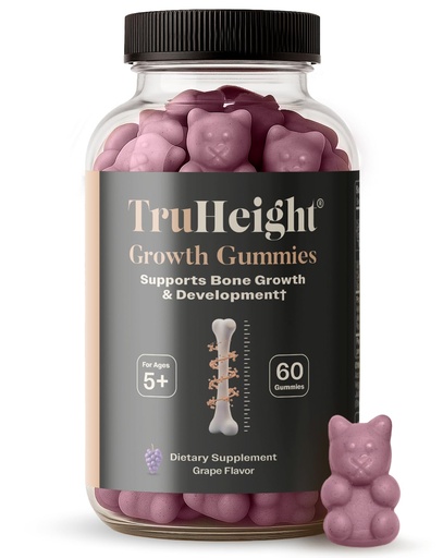 [BRSRAZ36OQNAEA3X] TruHeight Growth Gummies (Grape) Tall Nutrition for Natural Growth Supplement for Kids & Teens - Vitamin D, K, Calcium & Ashwagandha, Bone Strength Vitamins D3 K2, Picky Eater, Taller Ages 5+