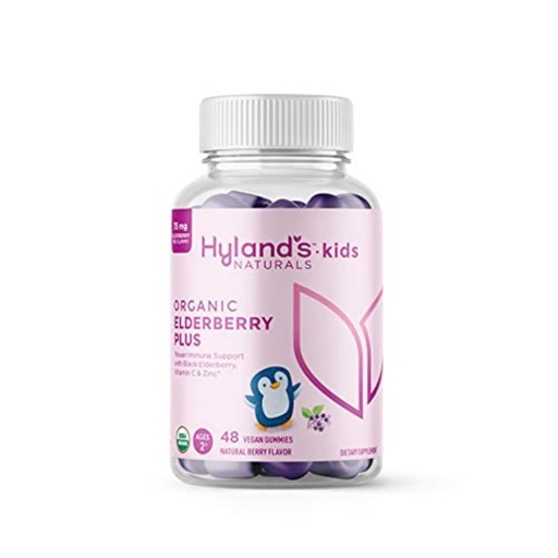 [BRSW2FAQAQCGYCDB] Hyland's Kids Organic Elderberry Plus Gummies, Organic Black Elderberry with ZINC and Vitamin C, Immune Support for Children, 48 Vegan Gummies